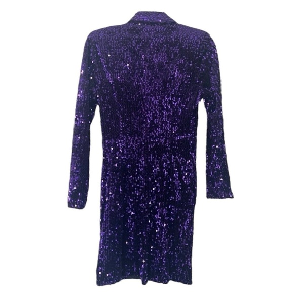 New ZARA Sequin Glitter Purple Ruched Blazer Mini Dress - Picture 5 of 7